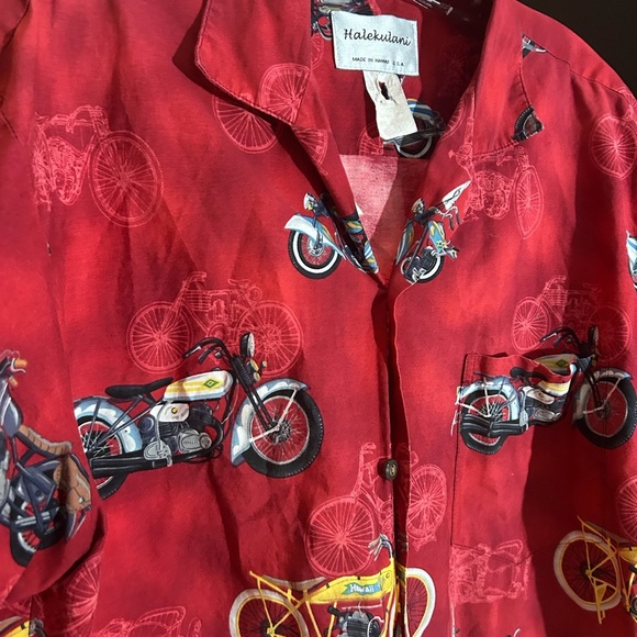 Halekulani Hawaii Red Motorcycle Pattern Men's Shirt XL - Picture 2 of 11
